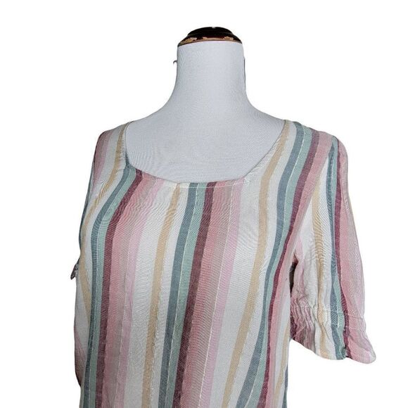 Alison Andrews Multicolor Stripe Metallic Short Sleeve Blouse Size Small - Picture 7 of 10